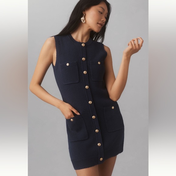 Reformation Dresses & Skirts - Reformation Catalina Button Front Knit Organic Cotton Minidress Navy Size Small